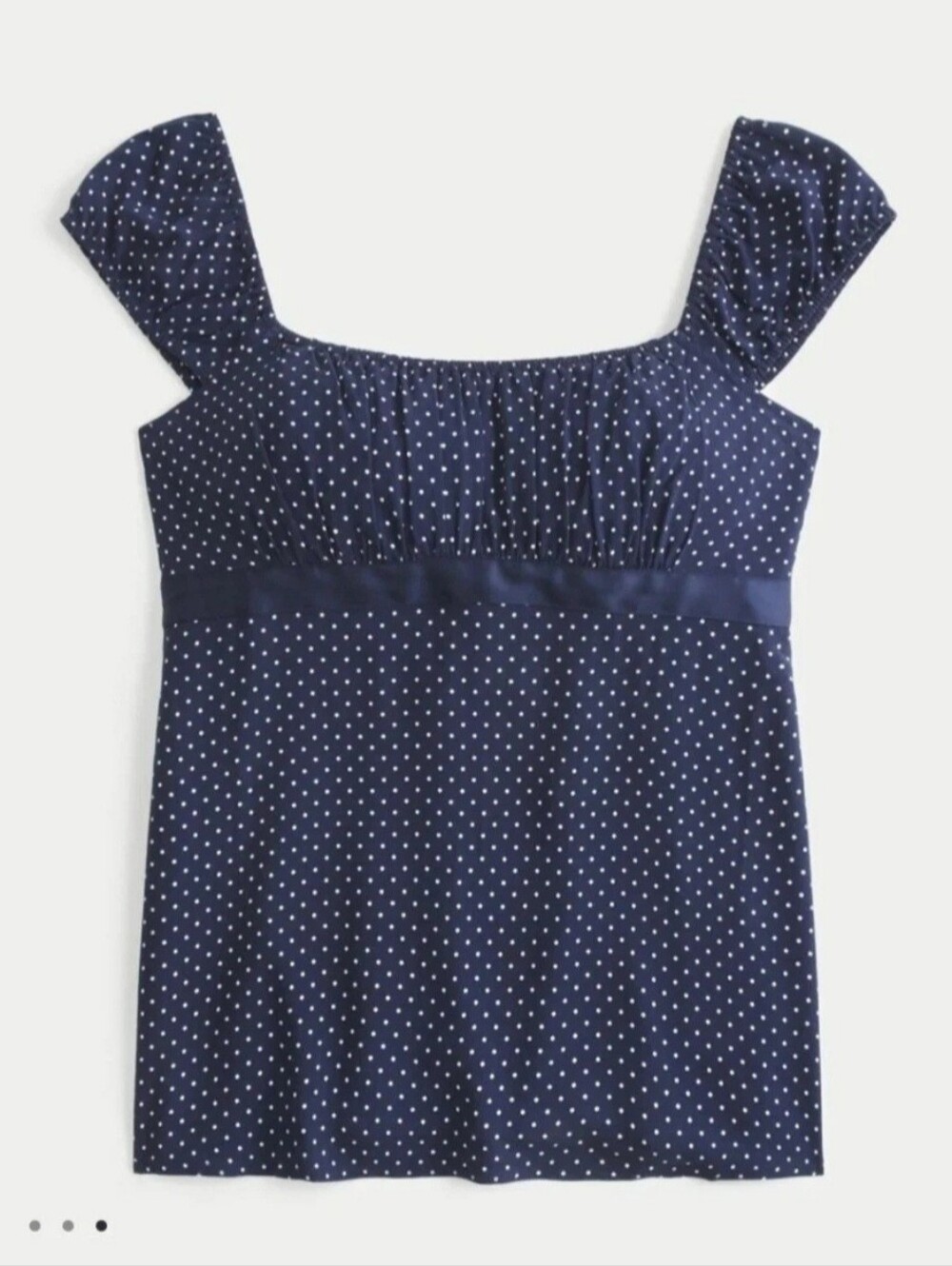 Hollister Easv Satin Tie BabvdollTop Navy Blue Polkadots,Medium